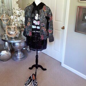 NWOT Joe Fresh black sequin mesh mini skirt, XXL